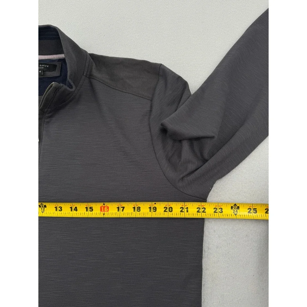 Ted Baker London Mens Size 4 (M) Charcoal Gray Quarter Zip Pullover Slub Sweater
